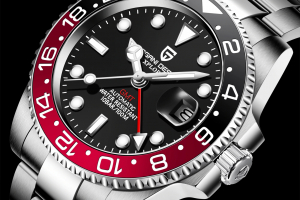 Pagani Design PD-1662 Men's Luminous GMT Mechanical Watch Luxury Daydate Stainless Steel Waterproof Automatic Wristwatch BLACK/RED 